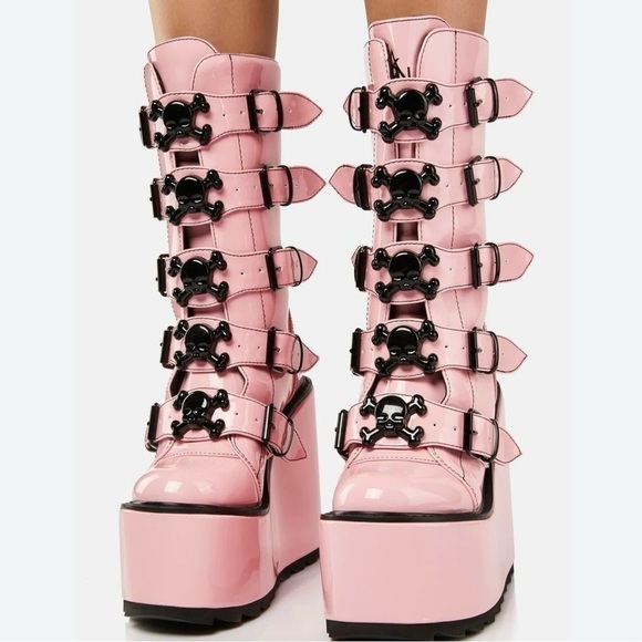 NIB Y.R.U. Pink Dune Skull Platform Boots - Picture 6 of 11